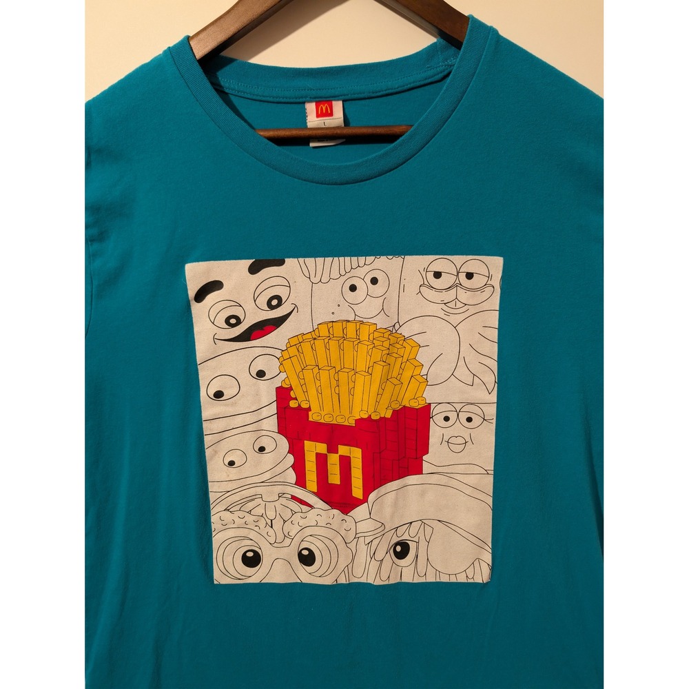 McDonalds Graphic T-Shirt Mens L Teal Blue Excellent Fry Kids Retro Streetwear